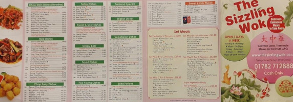 The Sizzling Wok menu