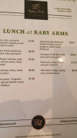 Raby Arms Village Pub Kitchen menu