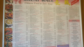 The Great Wall menu