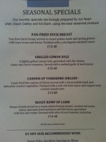 Hinderton Arms menu