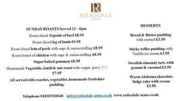 Redesdale Arms menu