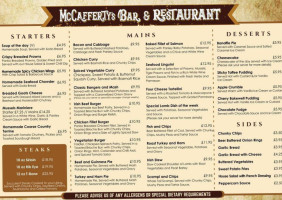 Mccaffertys Guest House menu
