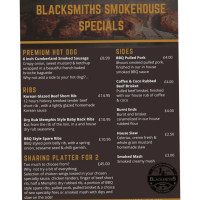 Blacksmiths Arms menu