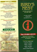 The Bird's Nest menu
