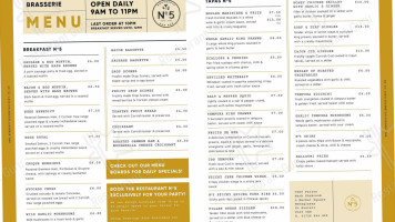 The Brasserie N@5 menu