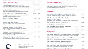 The Swan, Loddon menu