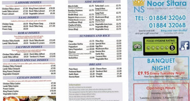 Noor Sitara Indian Takeaway menu