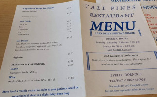 Tall Pines menu