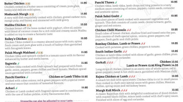 Panchi Indian menu