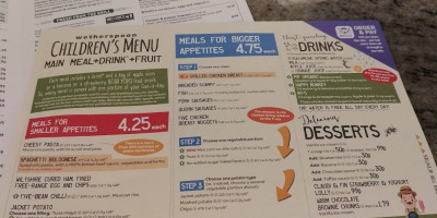 The Hope And Champion Wetherspoon menu