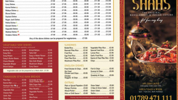 Shah's menu