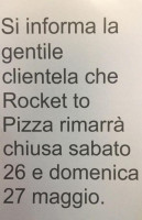 Pizzeria Rocket To Pizza menu