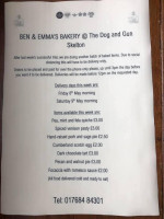 The Dog Gun Inn menu