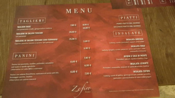 Zefiro RistÓ menu