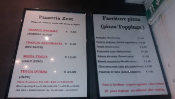 Zest Pizza Al Trancio menu