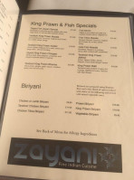 Zayani Indian menu