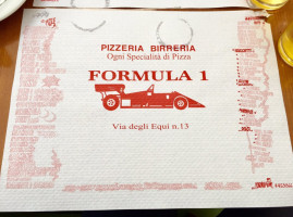 Pizzeria Formula 1 menu