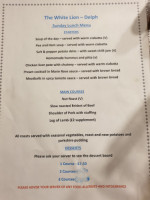 White Lion Delph menu