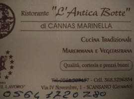 Antica Botte menu