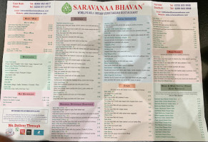 Saravanaa Bhavan menu