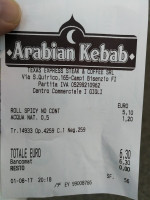 Arabian Kebab menu