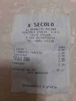 X Secolo menu