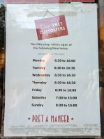 Pret A Manger menu