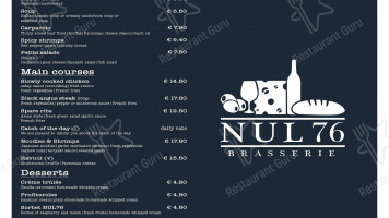 Brasserie Nul76 menu