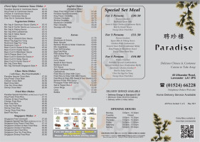 Paradise Takeaway menu