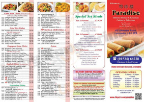 Paradise Takeaway menu