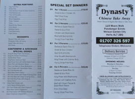 Dynasty Chinese menu