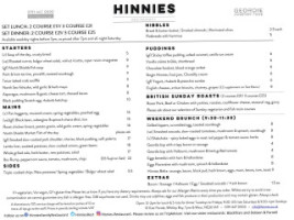 Hinnies Restaurant menu