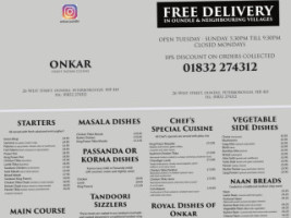 Onkar Indian menu