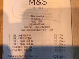 Marks And Spencer menu