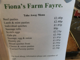 Fiona's Farm Fayre, Devon Teashop menu