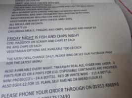 The Hockham Eagle menu