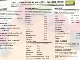 Llannelwyd Arms menu