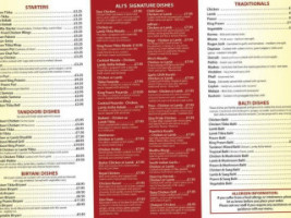 Ali's Indian menu