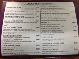 Sitar Indian menu