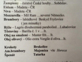 Restaurace Klenovice menu