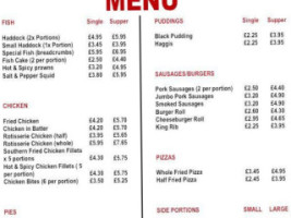 The Wee Chippy menu