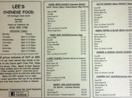 Lee's Chinese Food menu