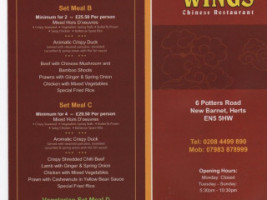 Wings menu