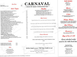 Carnaval Meat Tapas Restaurant Cocktail Bar menu