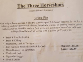 The Three Horseshoes menu