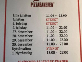 Pizzabakeren Hønefoss menu