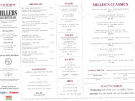 Millers Bar And Restaurant menu