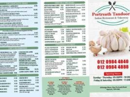 Portreath Tandoori menu